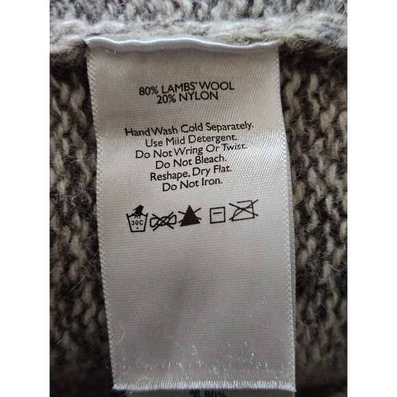 Eddie Bauer Men's Medium Oatmeal  Lambswool Knit Sweater Crewneck Red Trim - Picture 5 of 7